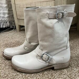 Frye Women's Light Gray Leather Moto Boots